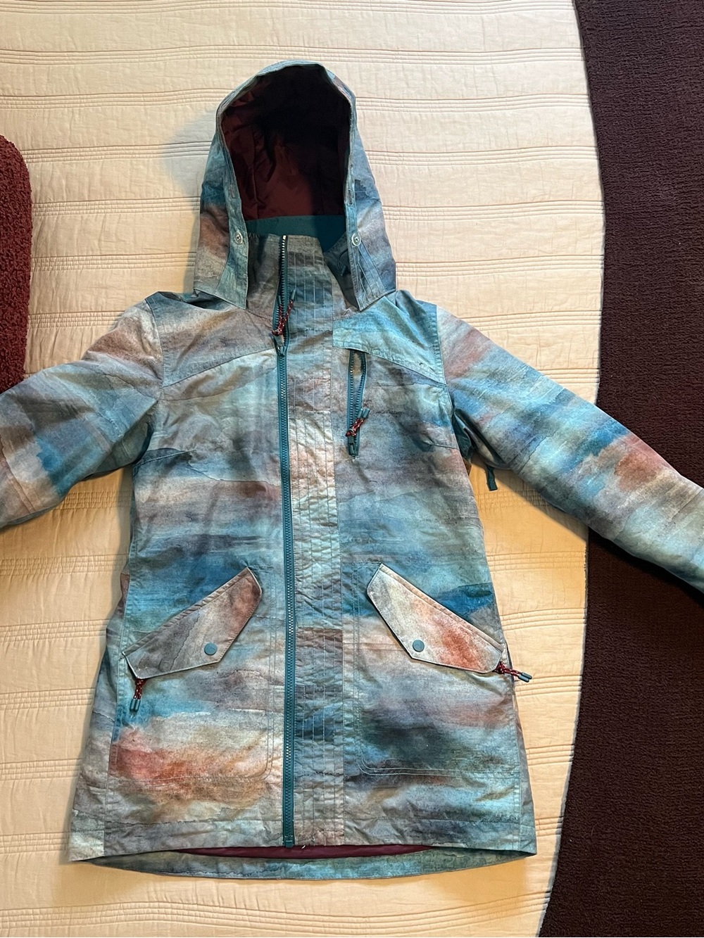 Burton Women's Hooded Ski Jacket Blue Multi-Tone Outdoor Snowboard Thermolite